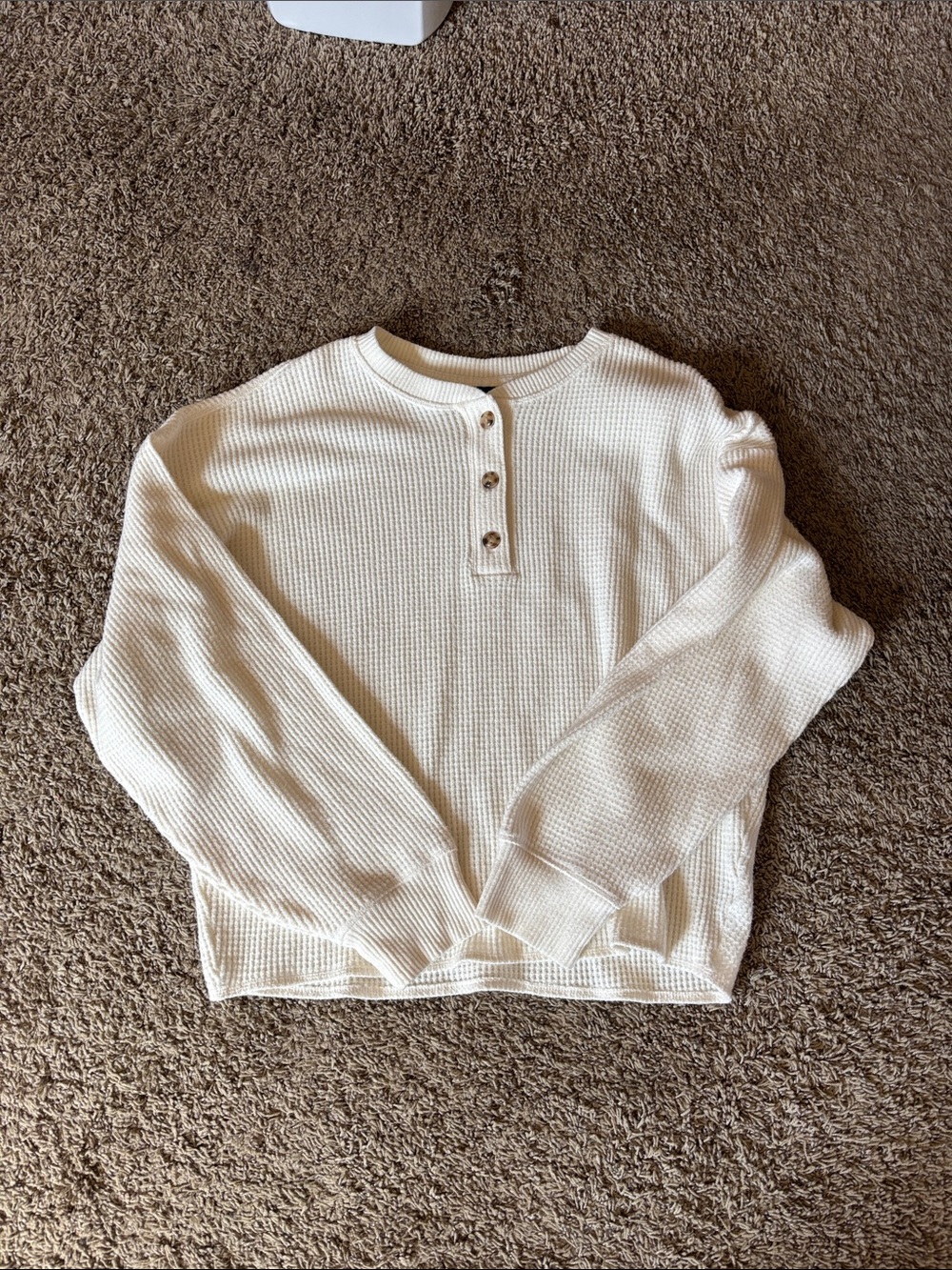 Old Navy Cream Waffle-Knit Henley Sweatshirt